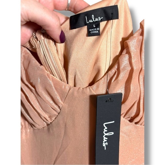 Lulu’s Shiny Peach Spaghetti Strap Pleated Cups Mini Formal Style Sundress - Picture 14 of 16